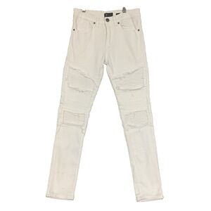 Waimea Jeans Mens 28x27 White Skinny Fit Moto Biker Distressed Denim